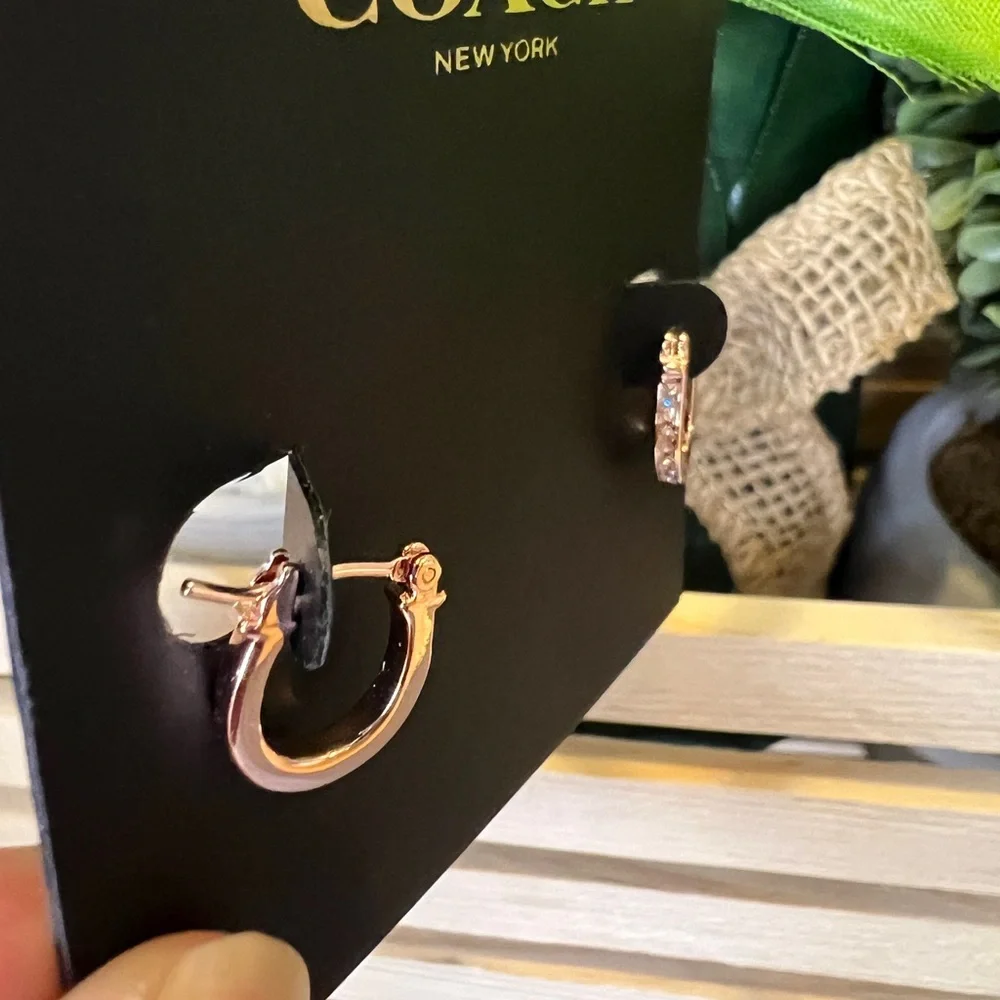 Coach Rose Gold Huggie Hoop Earrings - Picture 2 of 4